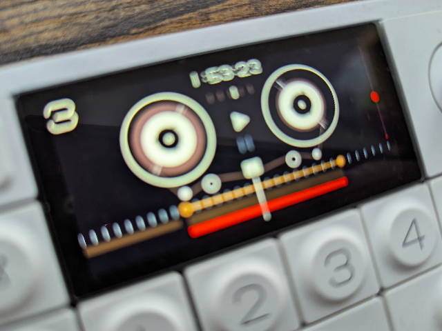 blurry photo of tape playback screen on teenage engineering op-1 field