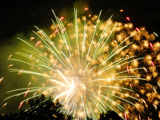 photo of a yellow fireworks bursting in air