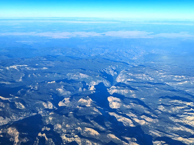 yosemite valley with half dome seen from the east at thirty six thousand feet up