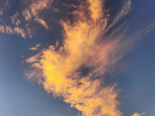 wispy clouds lit by sunset