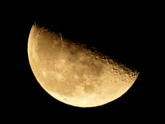 third quarter moon, low in the sky like a bowl tipping over