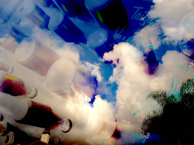 stacked image of a synthesizer and the post-storm clouds